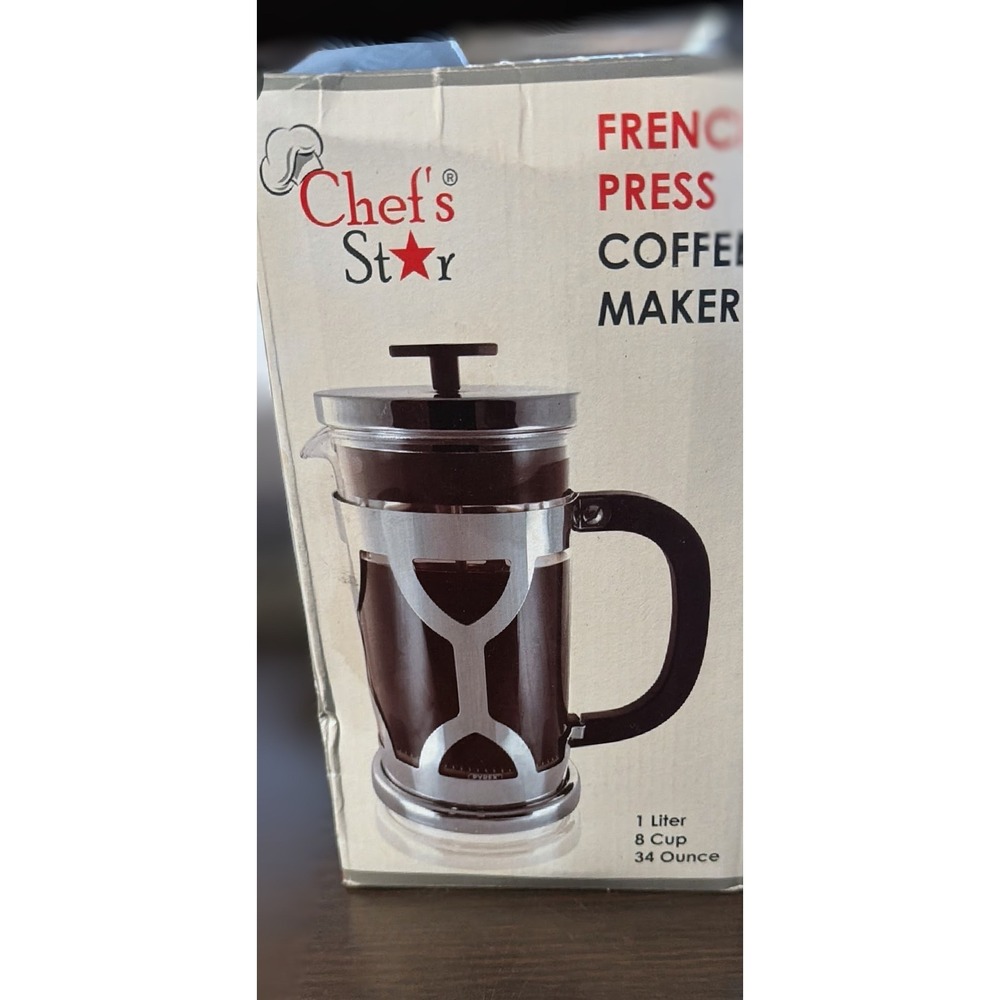 Chef's Star French Press Coffee Maker 8 Cup 34 Ounce Stainless Steel Glass
